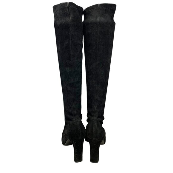 Bergdorf Goodman Black Suede Stretch Pull On Heeled‎ Tall Boots - Picture 13 of 14